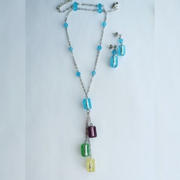 Murano Multi Colour Bead necklace earring set - Picture 4 of 9